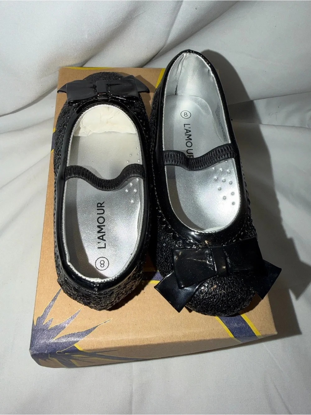 LAmour Black Sparkle Bow Mary Jane Girls Size 8